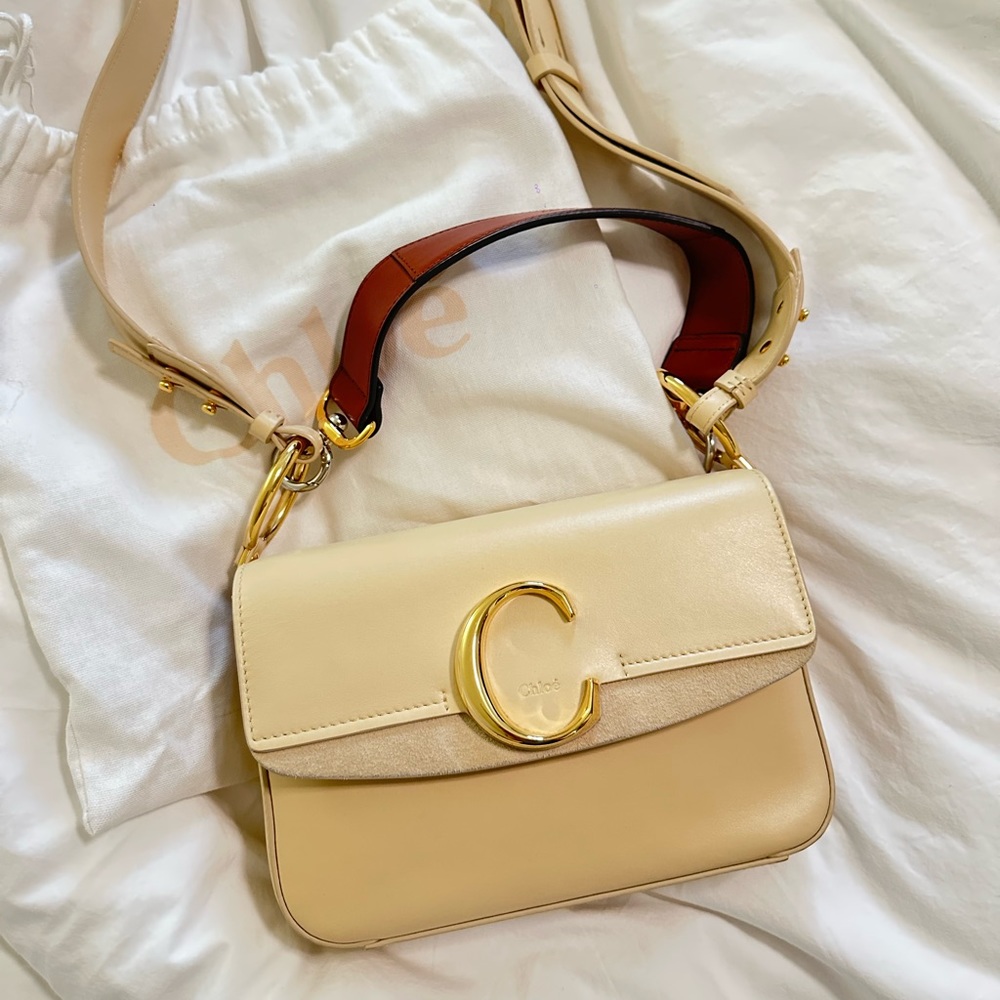 Chloe C small double carry bag beige/brown